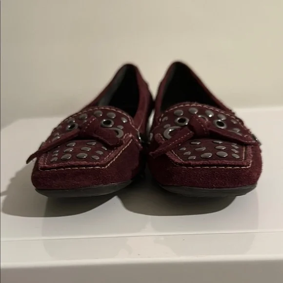 ANTONIO MELANI Maroon Leather Loafers with Studded Detail Size 6 - Picture 3 of 9